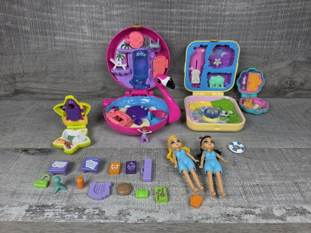 Lot Polly Pocket Dolls Compact Playsets with Accessories Flamingo b278